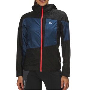 Ortovox Jacket Windbreaker Merino Wool Womens Medium Black Blue Neon Orange